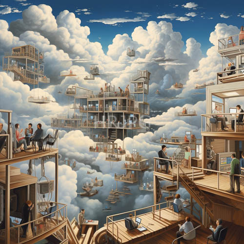 cloudcityscapes unfold with multistory buildings and diverse urban life unfolds