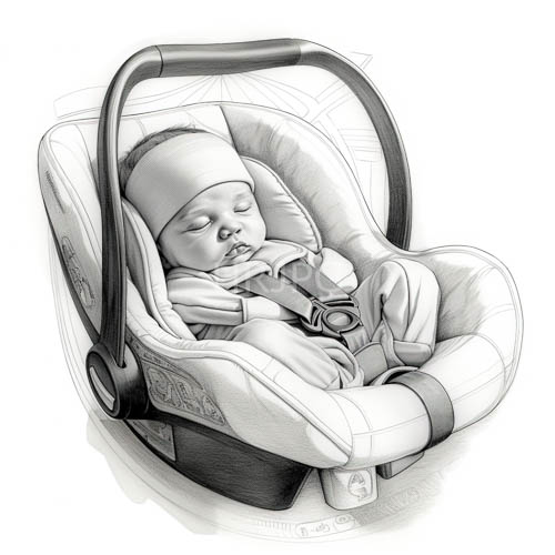 newborn infant slumbers in realistic pencilstyle car seat sketch