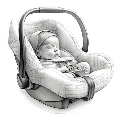 infant car seat with patterned upholstery and shaded textures in a secure setting