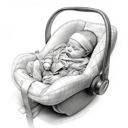 infant car seats cradle delicate sleeping form in intricate pencil drawing