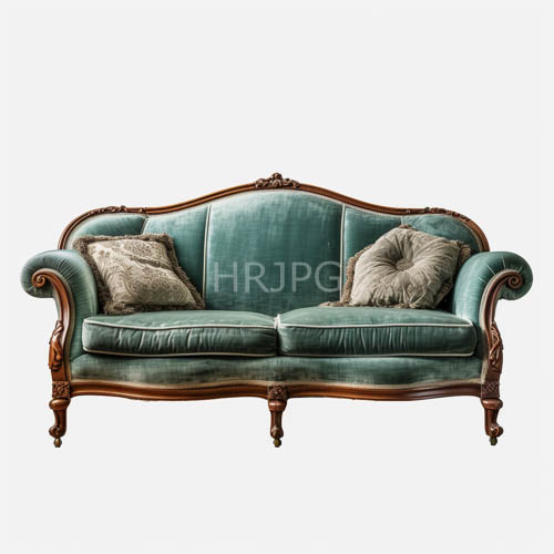 luxurious vintage sofa with velvet upholstery and wooden carvings in elegant setting