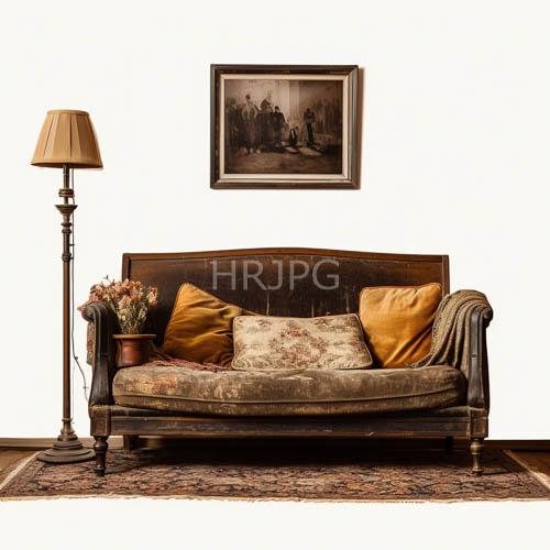 earthtoned leather sofas with worn textures and wooden accents in cozy living room