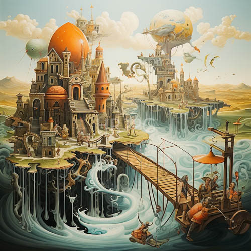 floating cities with whimsical architecture and contrasting colors in a gravitydefying world