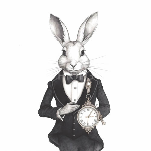 rabbit in tuxedo and bow tie at highsociety dinner