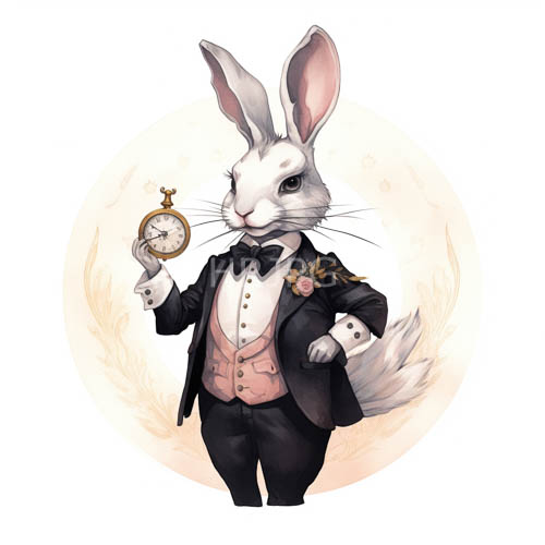 High Resolution: Whimsical Victorian rabbits in formal attire with floral patterns download. | HRJPG.com