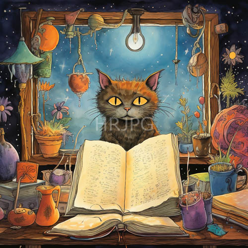 moonlit magical symbols on an open book in a cluttered eclectic scholars workspace