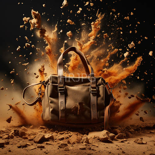olivegreen leather duffel bags engulfed in intense orange flames on rugged terrain