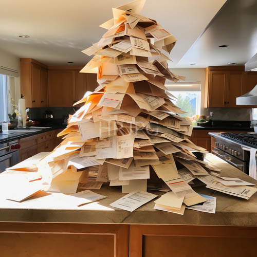 stacked paper envelope christmas tree installations rise tall in morning sunlight