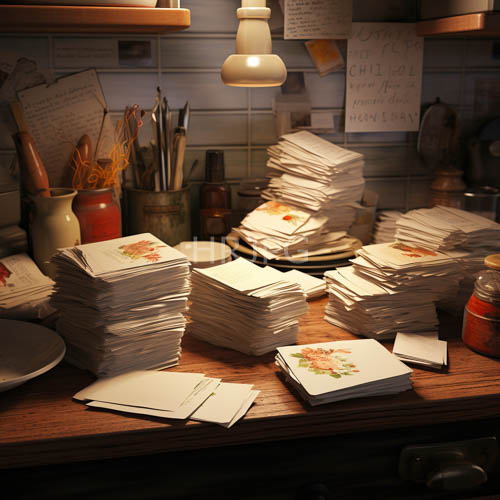 floralpatterned notepads on oldfashioned kitchen counters amidst utility and preparation