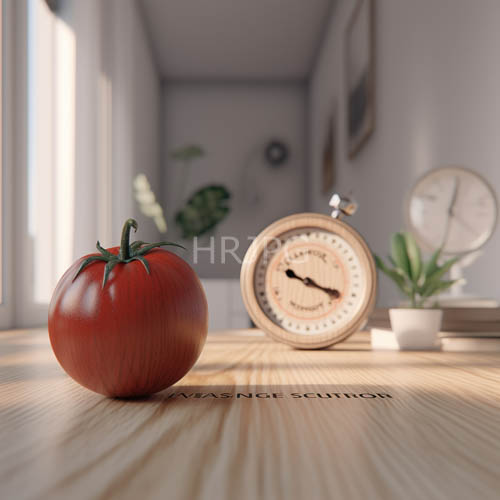 wooden tables display intricate engraving against vibrant red tomato amidst vintage clock and natural produce