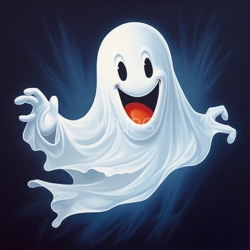 whimsical ghosts emerge against deep blue backgrounds filled with soft ambient light