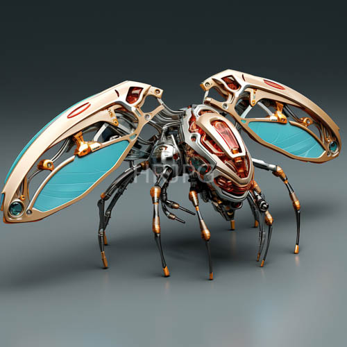 High Resolution: Mechanical Insectoid Robot Features Turquoise Panels and Silver Metalwork download. | HRJPG.com