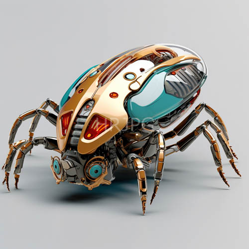 gold and turquoise accents cover the metallic exoskeleton of a beetle