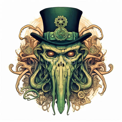 industrialized biological remains of octopusheaded scholars amidst brown mechanical gears