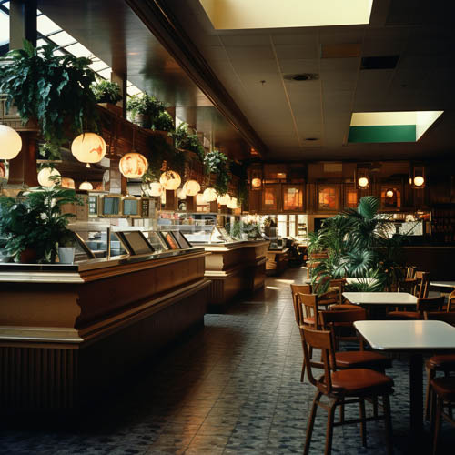 flickering yellow light dances across wooden booths in nostalgic neighborhood diner settings