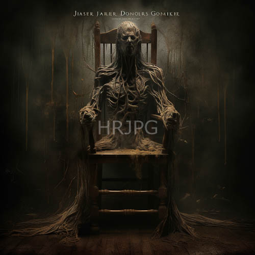 skeletal figures with tendrils of decayed flesh seated in smoky haunting atmosphere