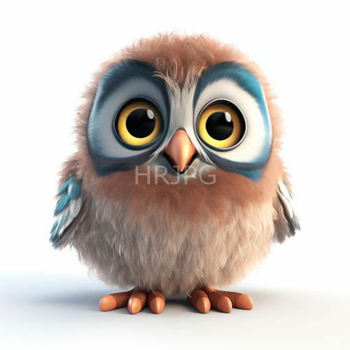 yelloweyed owls with bluewhite facial markings exhibit intricate patterns on clean white backgrounds
