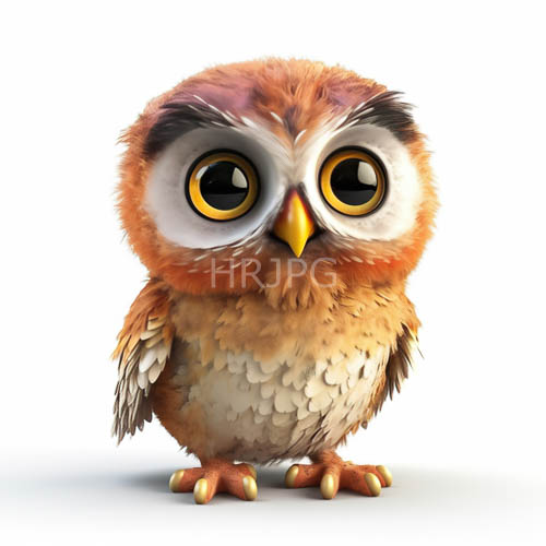 owl perched on plain white backgrounds exhibiting orangebrown feathers and white chest markings