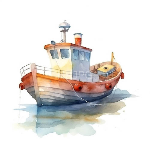 red hull accents reflect across calm water around wooden fishing boats