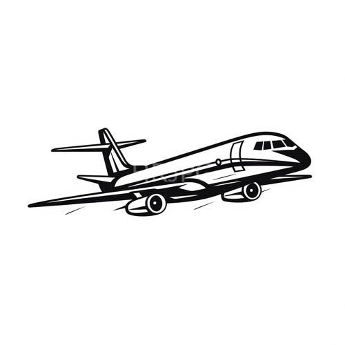 minimalistic silhouette of passenger aircraft in profile view showcasing structural lines