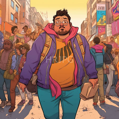 High Resolution: Urban Students Navigate City Streets Amidst Vibrant Colors and Sunset Hues on Diverse Crowded Sidewalks download. | HRJPG.com