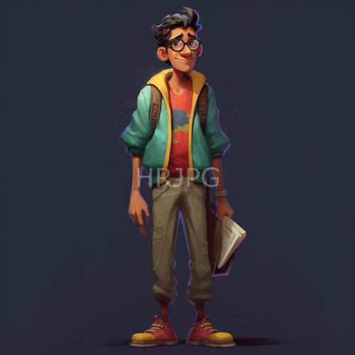navy blue backgrounds frame curlyhaired men in teal jackets with red striped shirts and rolledup beige cargo pants