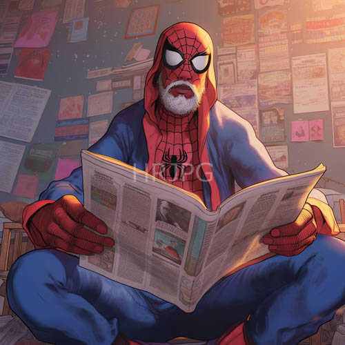 spiderman figures in blue pajamas amidst cluttered walls and sunlit posters