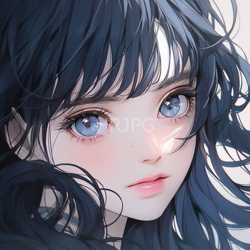 High Resolution: AnimeStyle of Young Woman with Long Black Tresses and Blue Eyes download. | HRJPG.com
