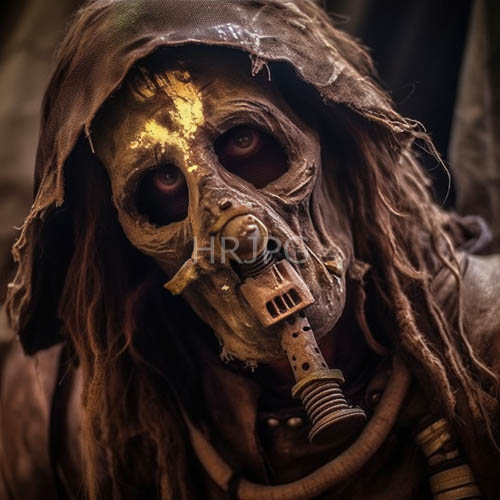 High Resolution: Eerie Tattered Figure in Weathered PostApocalyptic Landscape with Industrial Accents download. | HRJPG.com
