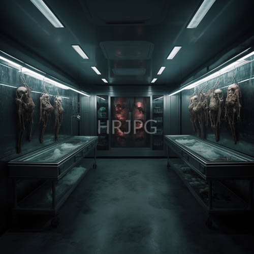 High Resolution: Preserved Specimens Suspend Under Harsh Fluorescent Tubes in DimLit Laboratory Setting download. | HRJPG.com