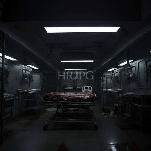 medical room tension metallic hospital bed under focused fluorescent light surgical attire