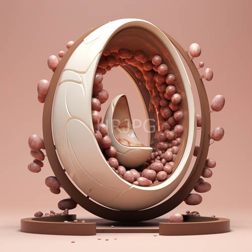 abstract sculpture composition with beige and brown geometric forms on peach background