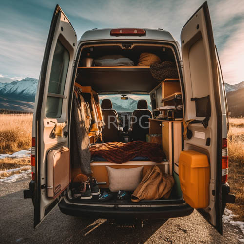 High Resolution: Mountain peaks frame sunset in golden grassland with cargo area details download. | HRJPG.com