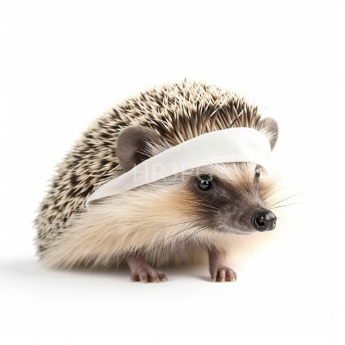 whimsical hedgehog poses calmly against stark white background amidst fine spines and dark eyes