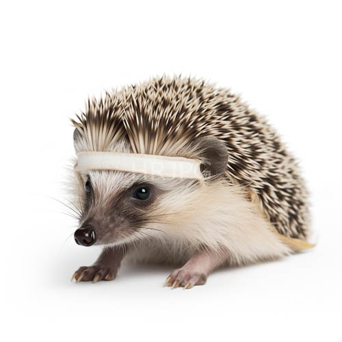 isolated woodland creature wears beige bandage on forehead in quiet contemplative pose
