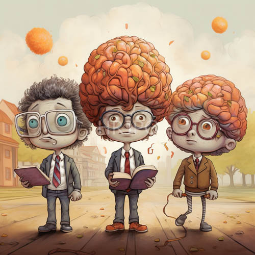 High Resolution: Autumn Street with Oversized Brain Replacements and Distinct Schoolboy Attire download. | HRJPG.com