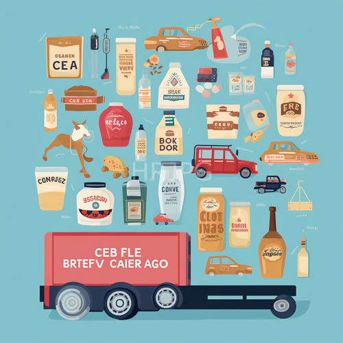 logistics icons unite on teal backdrop in graphic style surrounding red delivery truck