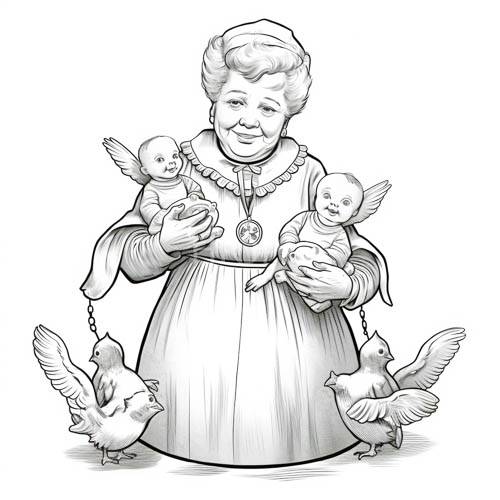 High Resolution: Maternal Cherubs Entwined with Elderly Guardian in Serene BlackandWhite Study download. | HRJPG.com