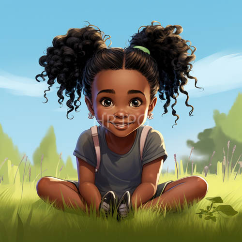 young black girls playful charm on a lush grassy field amidst clear blue skies