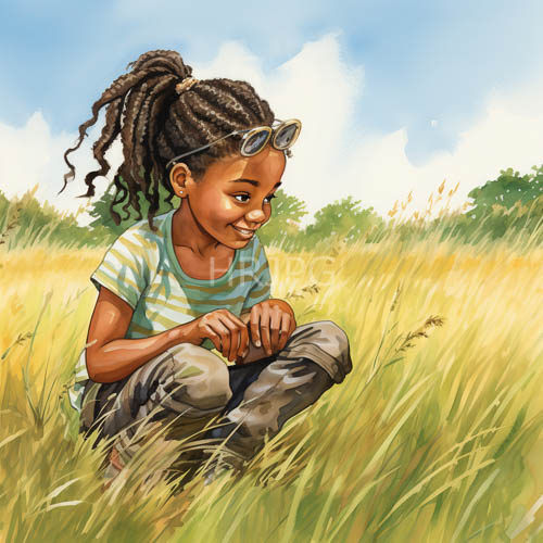 sun kissed yellow grass surrounds curly ponytails and playful smiles