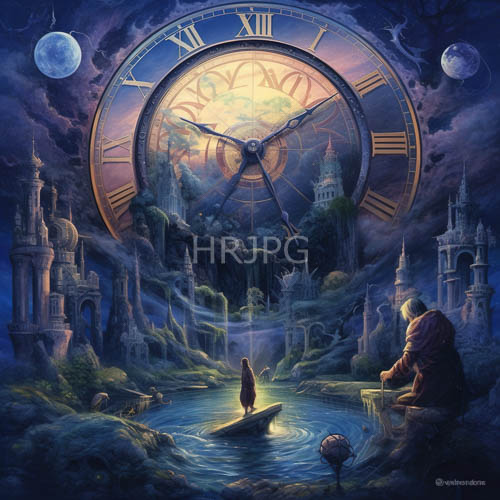 lone figure embodies gothic fantasy in mystical nightscape of ancient clockwork marvels