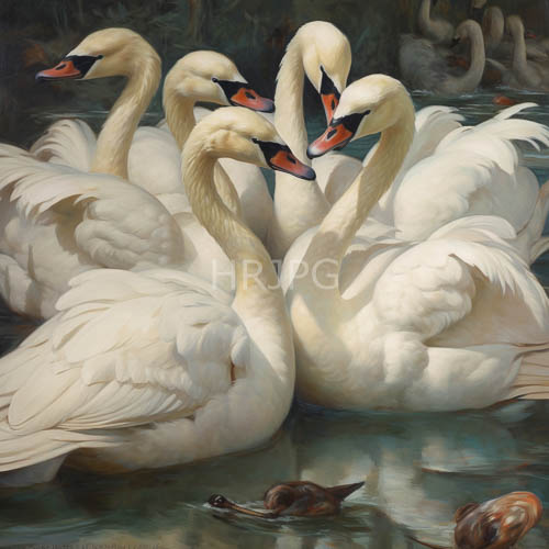 dark greenish blue tones shade swan reflections on misty water