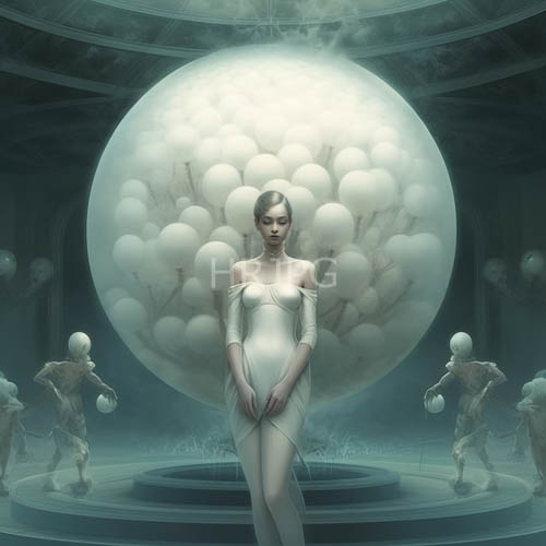 ancient scientific mysteries unfold within a greenlit circular platform amidst skeletal figures and paleskinned women