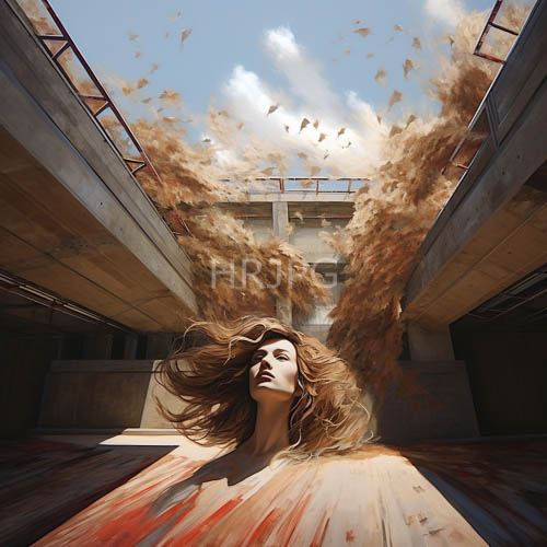 High Resolution: Ethereal women amidst swirling dust in concrete courtyards under bright blue skies download. | HRJPG.com