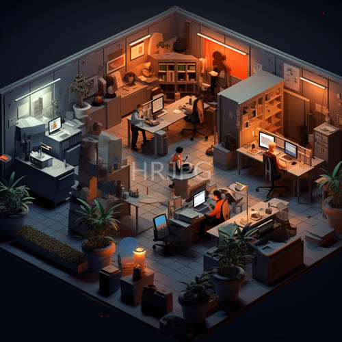 modern offices at night showcase efficient and welcoming latenight work environment amidst contrasting light hues
