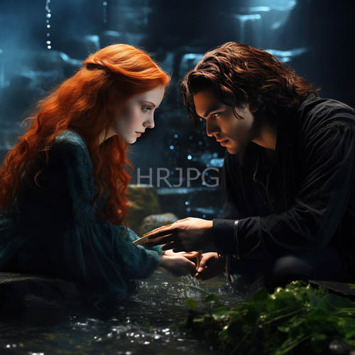 High Resolution: Romantic Encounter Amidst Flickering Dim Blue Lighting on Waters Edge download. | HRJPG.com