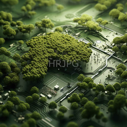 High Resolution: Lush Green Landscapes with Dense Tree Clusters Surrounding Rectangular Sports Fields download. | HRJPG.com