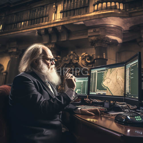 dual computer monitors display detailed geographical maps in quiet library rooms