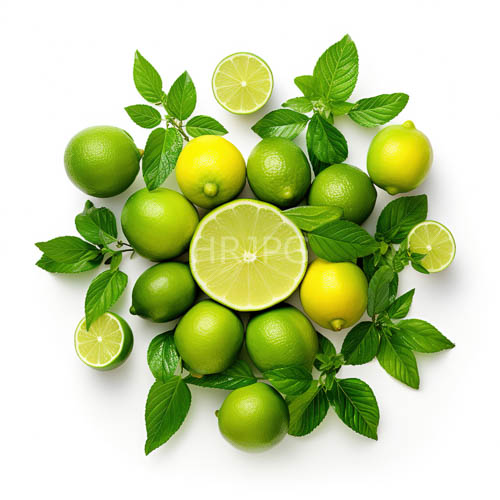 citrus fruits arranged in geometric intentional design on clean white backgrounds