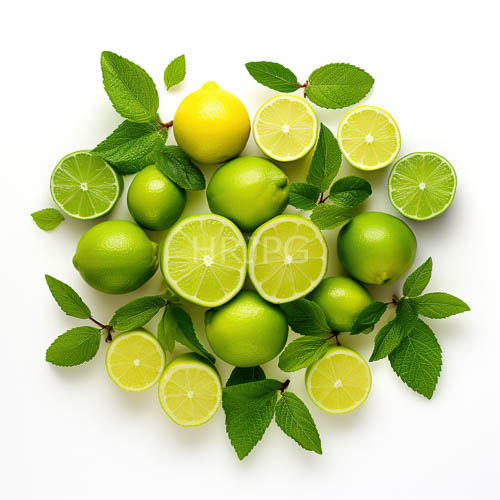 citrus harvest fruits cluster on white backgrounds displaying juicy interiors and leaves